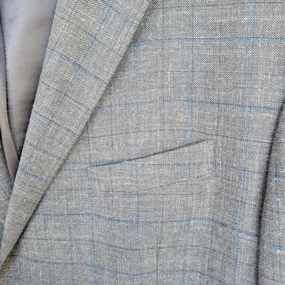 Lauren Ralph Lauren by Macy's  Grey & Blue Plaid Silk & Wool Sports Jacket 48R